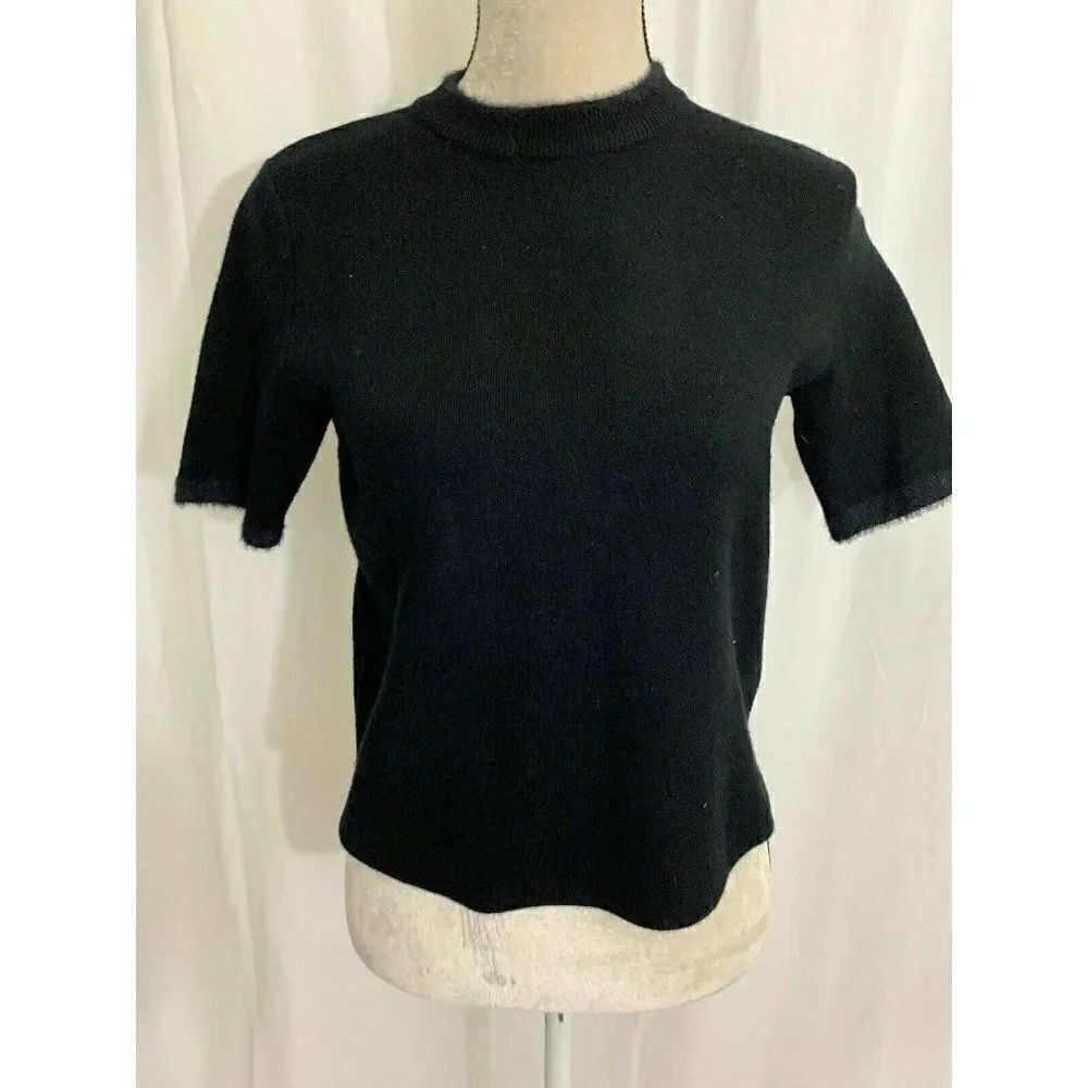 Zara Womens Solid Black Short Sleeve Crew Neck Sweater Top Small